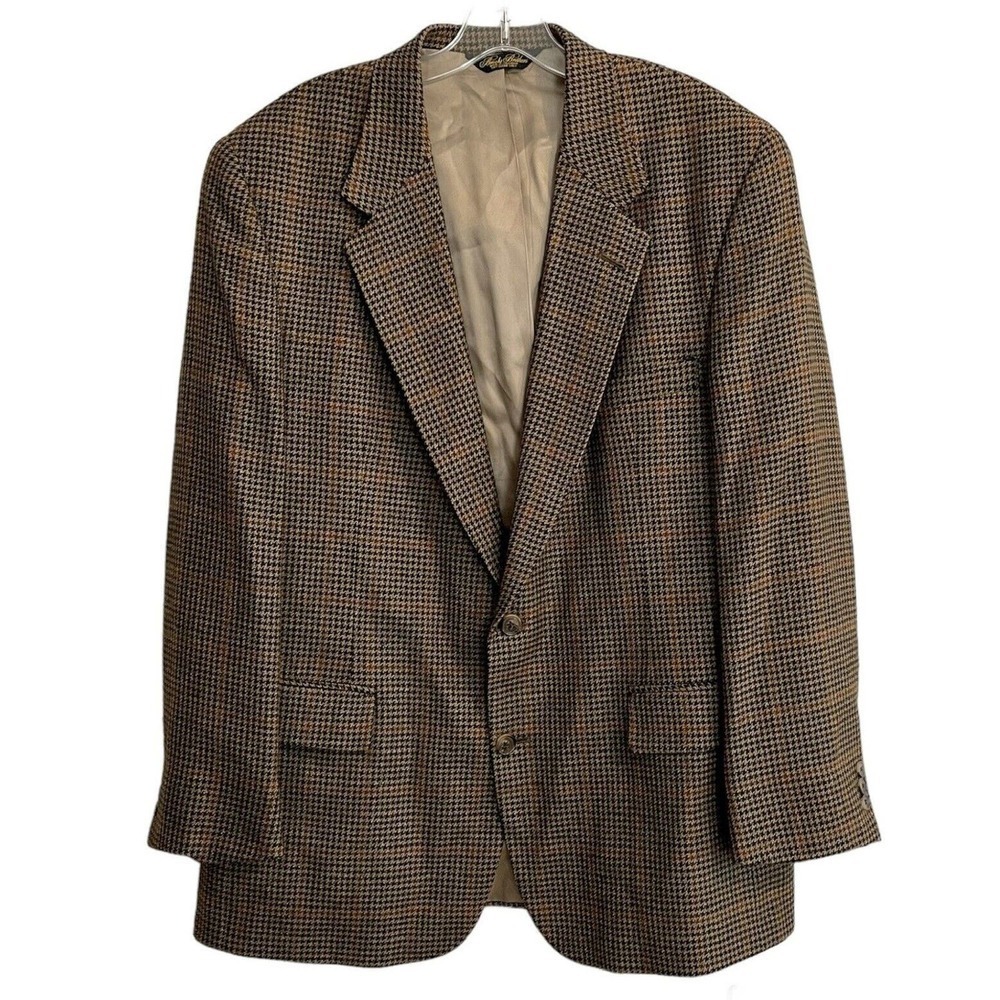 Brooks Brothers Houndstooth Sport Coat Blazer Mens 43R Two Button Single…